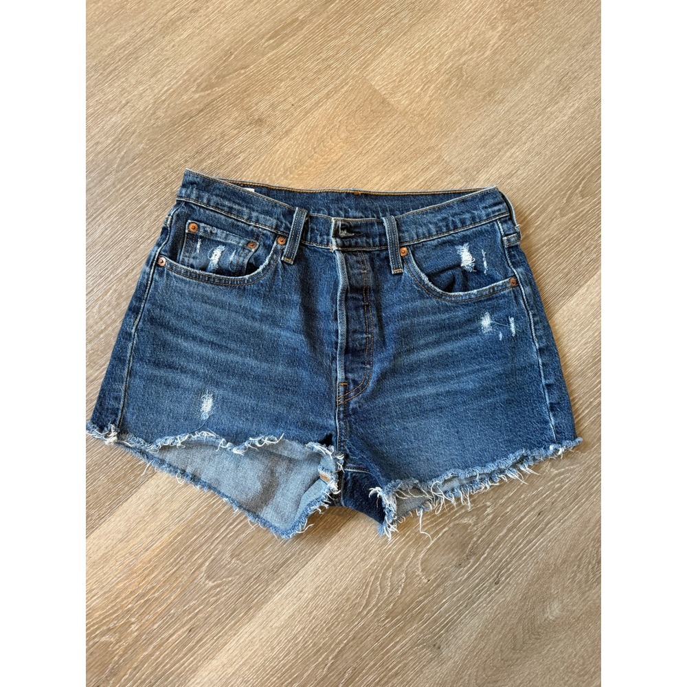 Levis Premium 501 Original Distressed Denim Shorts Medium Wash Blue W29
